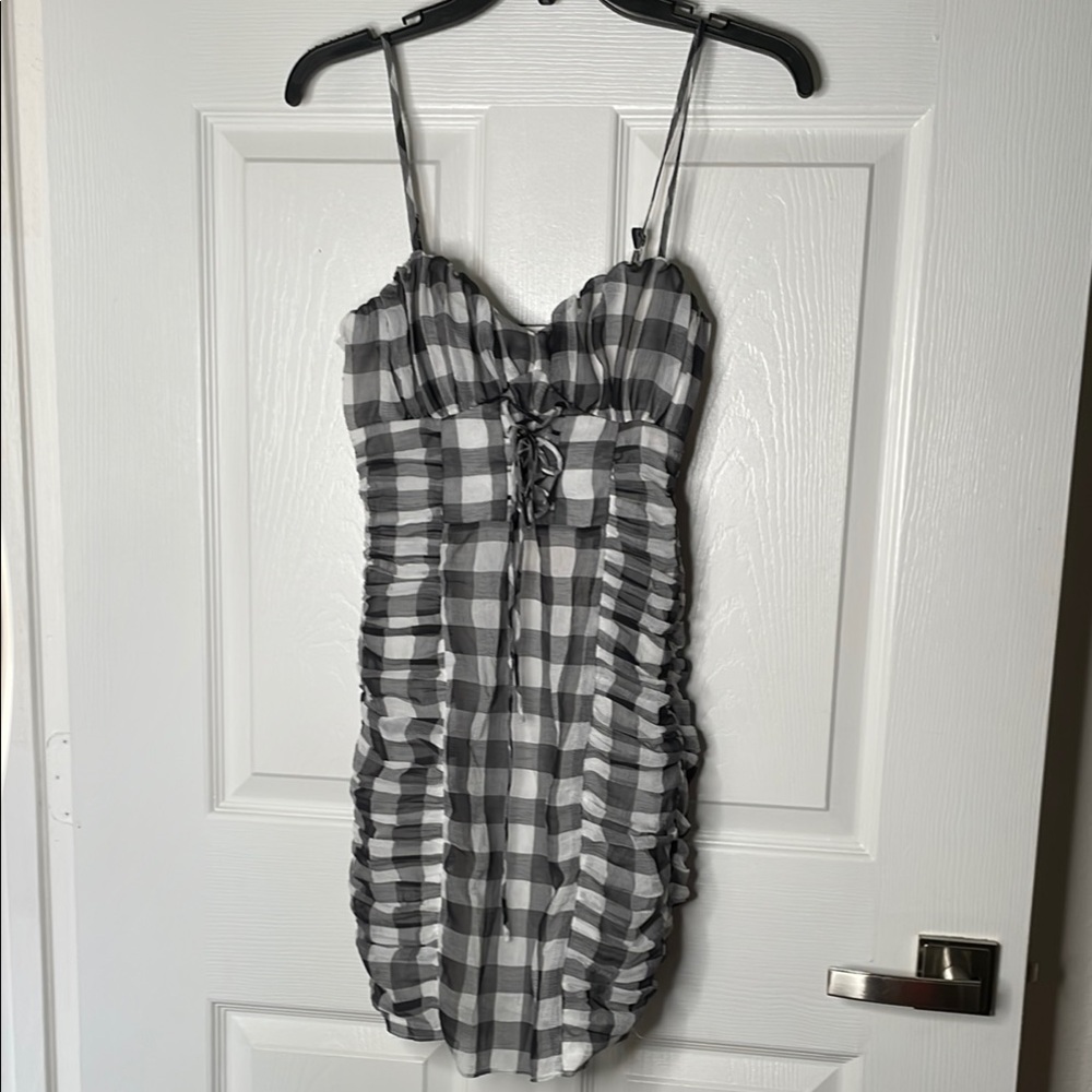 NWT The east order Lia Plaid Ruched mini Dress